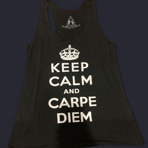 S | “Keep Calm and Carpe Diem” black racerback tank top